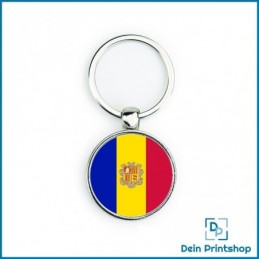Runder Schlüsselanhänger aus Metall - Ø 33 mm - Flagge Andorra