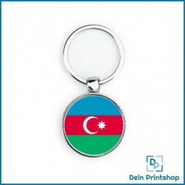 Runder Schlüsselanhänger aus Metall - Ø 33 mm - Flagge Aserbaidschan