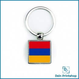 Quadratischer Schlüsselanhänger aus Metall - 25 x 25 mm - Flagge Armenien