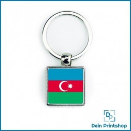 Quadratischer Schlüsselanhänger aus Metall - 25 x 25 mm - Flagge Aserbaidschan