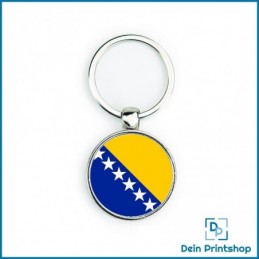 Runder Schlüsselanhänger aus Metall - Ø 33 mm - Flagge Bosnien und Herzegowina