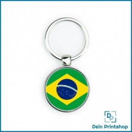Runder Schlüsselanhänger aus Metall - Ø 33 mm - Flagge Brasilien
