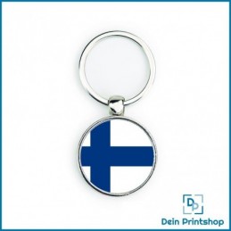 Runder Schlüsselanhänger aus Metall - Ø 33 mm - Flagge Finnland