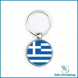 Runder Schlüsselanhänger aus Metall - Ø 33 mm - Flagge Griechenland