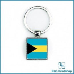 Quadratischer Schlüsselanhänger aus Metall - 25 x 25 mm - Flagge Bahamas