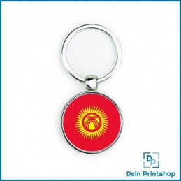Runder Schlüsselanhänger aus Metall - Ø 33 mm - Flagge Kirgisistan