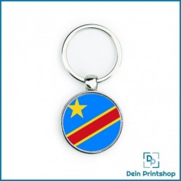 Runder Schlüsselanhänger aus Metall - Ø 33 mm - Flagge Kongo-Kinshasa