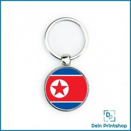 Runder Schlüsselanhänger aus Metall - Ø 33 mm - Flagge Nordkorea