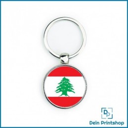 Runder Schlüsselanhänger aus Metall - Ø 33 mm - Flagge Libanon