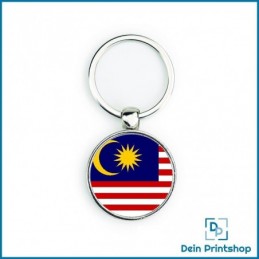 Runder Schlüsselanhänger aus Metall - Ø 33 mm - Flagge Malaysia
