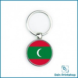 Runder Schlüsselanhänger aus Metall - Ø 33 mm - Flagge Malediven
