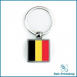 Quadratischer Schlüsselanhänger aus Metall - 25 x 25 mm - Flagge Belgien