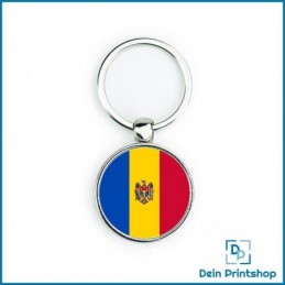 Runder Schlüsselanhänger aus Metall - Ø 33 mm - Flagge Moldawien