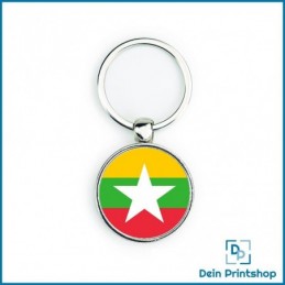 Runder Schlüsselanhänger aus Metall - Ø 33 mm - Flagge Myanmar