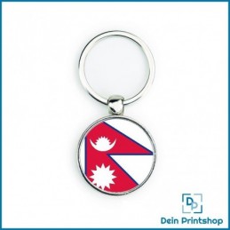 Runder Schlüsselanhänger aus Metall - Ø 33 mm - Flagge Nepal