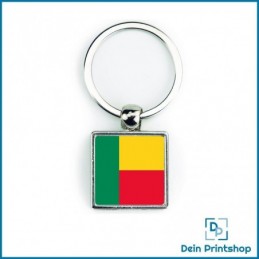 Quadratischer Schlüsselanhänger aus Metall - 25 x 25 mm - Flagge Benin