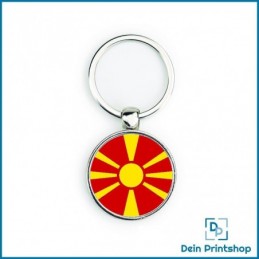 Runder Schlüsselanhänger aus Metall - Ø 33 mm - Flagge Mazedonien