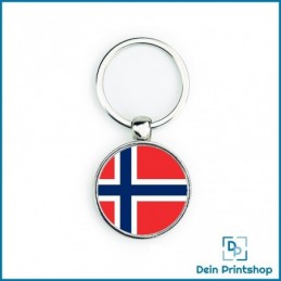 Runder Schlüsselanhänger aus Metall - Ø 33 mm - Flagge Norwegen