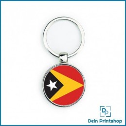 Runder Schlüsselanhänger aus Metall - Ø 33 mm - Flagge Osttimor