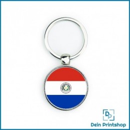 Runder Schlüsselanhänger aus Metall - Ø 33 mm - Flagge Paraguay
