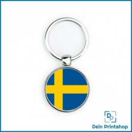 Runder Schlüsselanhänger aus Metall - Ø 33 mm - Flagge Schweden