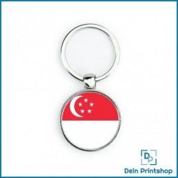 Runder Schlüsselanhänger aus Metall - Ø 33 mm - Flagge Singapur