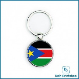 Runder Schlüsselanhänger aus Metall - Ø 33 mm - Flagge Südsudan