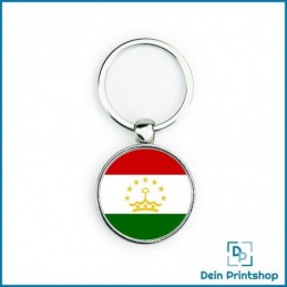 Runder Schlüsselanhänger aus Metall - Ø 33 mm - Flagge Tadschikistan
