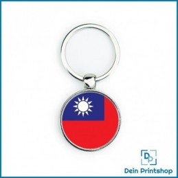 Runder Schlüsselanhänger aus Metall - Ø 33 mm - Flagge Taiwan