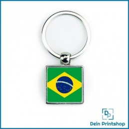 Quadratischer Schlüsselanhänger aus Metall - 25 x 25 mm - Flagge Brasilien