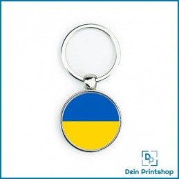 Runder Schlüsselanhänger aus Metall - Ø 33 mm - Flagge Ukraine