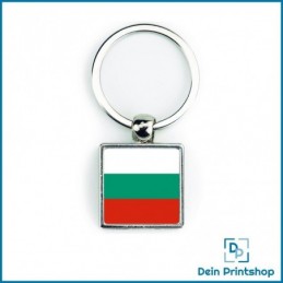 Quadratischer Schlüsselanhänger aus Metall - 25 x 25 mm - Flagge Bulgarien