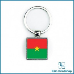 Quadratischer Schlüsselanhänger aus Metall - 25 x 25 mm - Flagge Burkina Faso