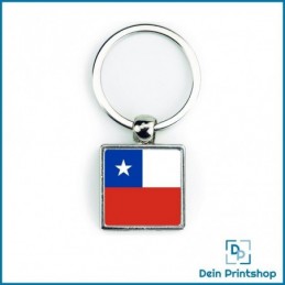 Quadratischer Schlüsselanhänger aus Metall - 25 x 25 mm - Flagge Chile