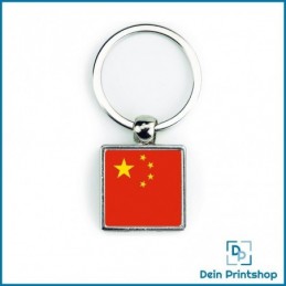 Quadratischer Schlüsselanhänger aus Metall - 25 x 25 mm - Flagge China