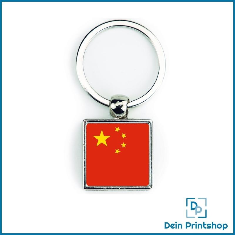 Quadratischer Schlüsselanhänger aus Metall - 25 x 25 mm - Flagge China