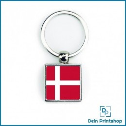 Quadratischer Schlüsselanhänger aus Metall - 25 x 25 mm - Flagge Dänemark