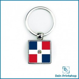 Quadratischer Schlüsselanhänger aus Metall - 25 x 25 mm - Flagge Dominikanische Republik
