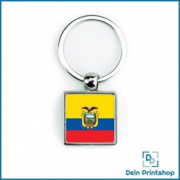Quadratischer Schlüsselanhänger aus Metall - 25 x 25 mm - Flagge Ecuador