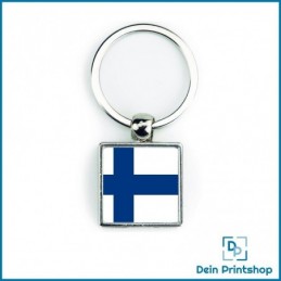 Quadratischer Schlüsselanhänger aus Metall - 25 x 25 mm - Flagge Finnland