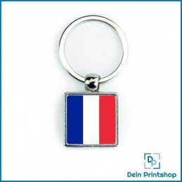 Quadratischer Schlüsselanhänger aus Metall - 25 x 25 mm - Flagge Frankreich