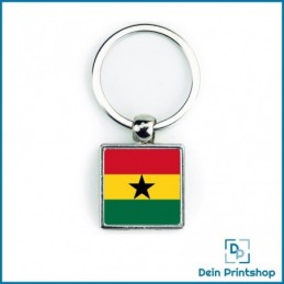 Quadratischer Schlüsselanhänger aus Metall - 25 x 25 mm - Flagge Ghana