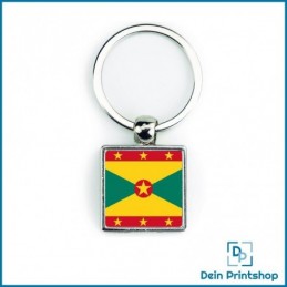 Quadratischer Schlüsselanhänger aus Metall - 25 x 25 mm - Flagge Grenada