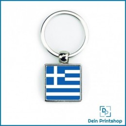 Quadratischer Schlüsselanhänger aus Metall - 25 x 25 mm - Flagge Griechenland