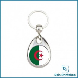 Runder Schlüsselanhänger aus Metall - Ø 25 mm - Flagge Algerien