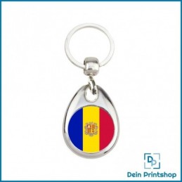 Runder Schlüsselanhänger aus Metall - Ø 25 mm - Flagge Andorra