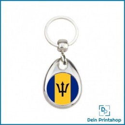 Runder Schlüsselanhänger aus Metall - Ø 25 mm - Flagge Barbados