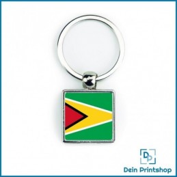 Quadratischer Schlüsselanhänger aus Metall - 25 x 25 mm - Flagge Guyana