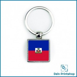 Quadratischer Schlüsselanhänger aus Metall - 25 x 25 mm - Flagge Haiti