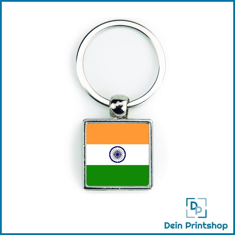 Quadratischer Schlüsselanhänger aus Metall - 25 x 25 mm - Flagge Indien